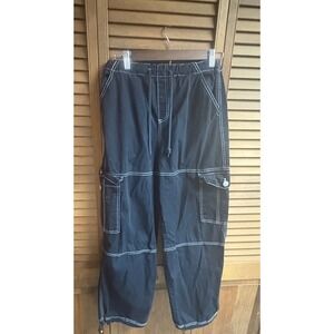 Almost Famous Black Cargo‎ Pants White Contrast Stitching Y2K Streetwear Small